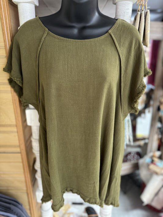 Umgee Olive Green Frayed Top