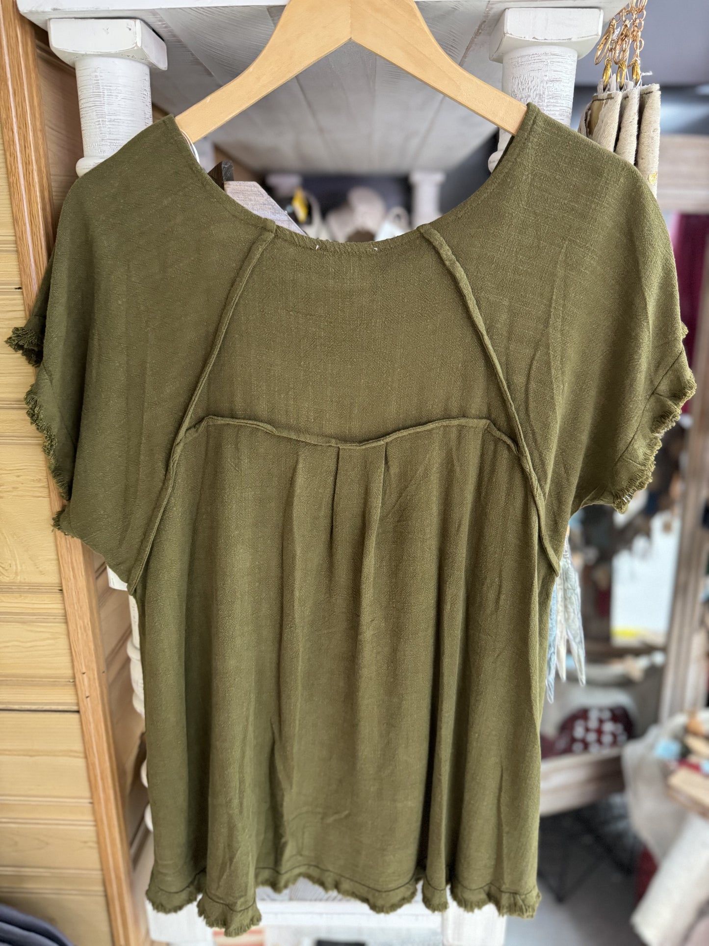 Umgee Olive Green Frayed Top